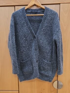 Jenni Kayne Alpaca Blend Small Women's Gray Button-Front Boucle Cardigan Sweater